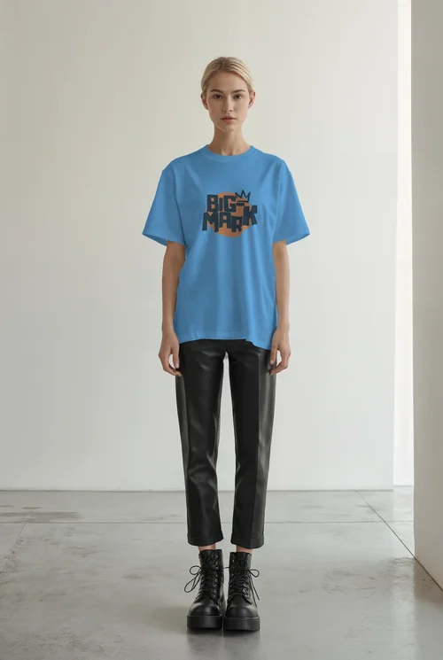 Chic T-Shirt Mockup Featuring a Confident Female Model