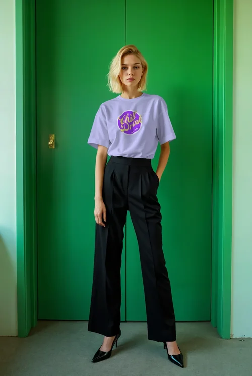 Stylish T-Shirt Mockup Against Bold Green Door