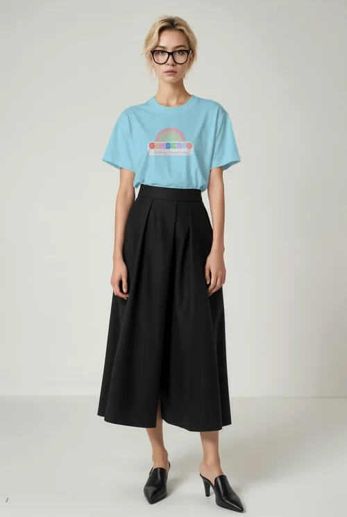 Chic Mockup of T-Shirt with Elegant Midi Skirt Style