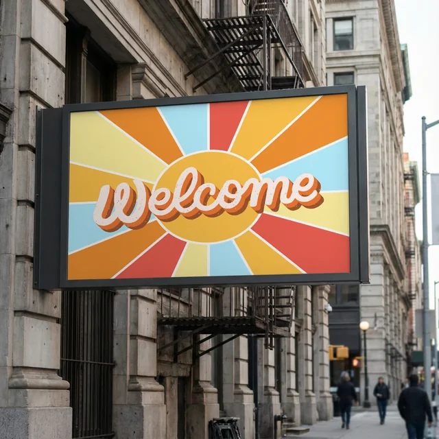 Urban Billboard Mockup in Historic Street Scene