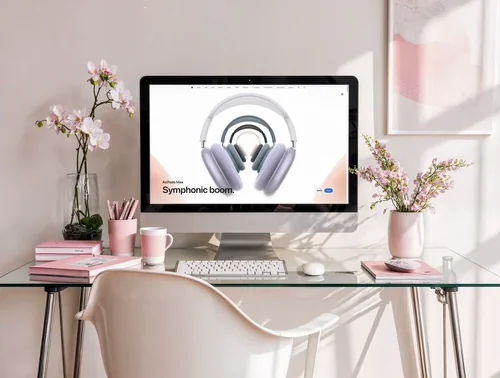 Stylish iMac Mockup in a Serene Home Office Setting