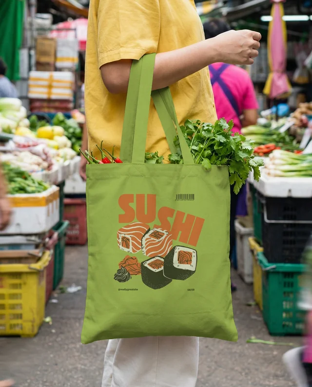 Vibrant Outdoor Market Tote Bag Mockup
