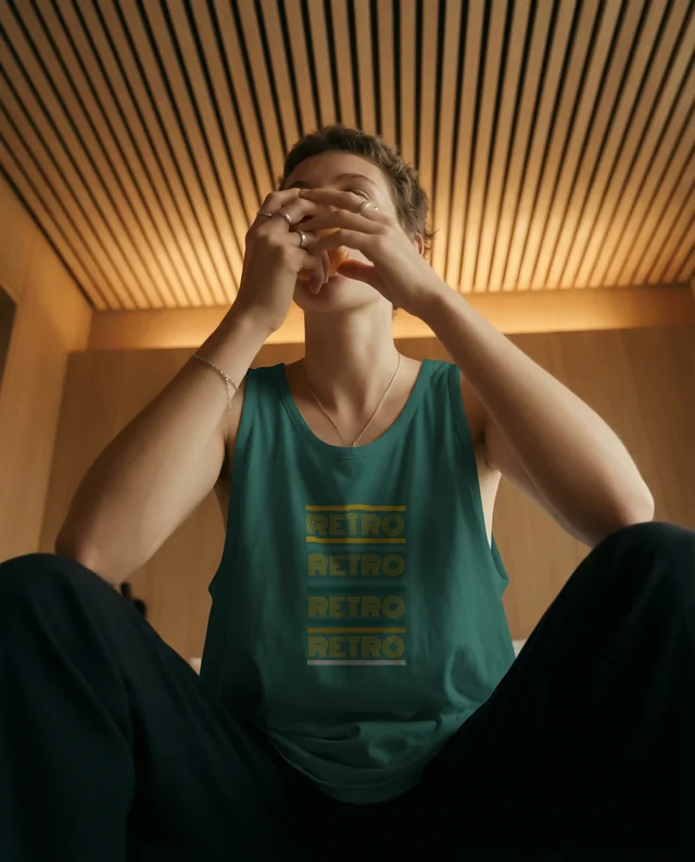 Cozy Mockup of Young Adult in White Tank Top