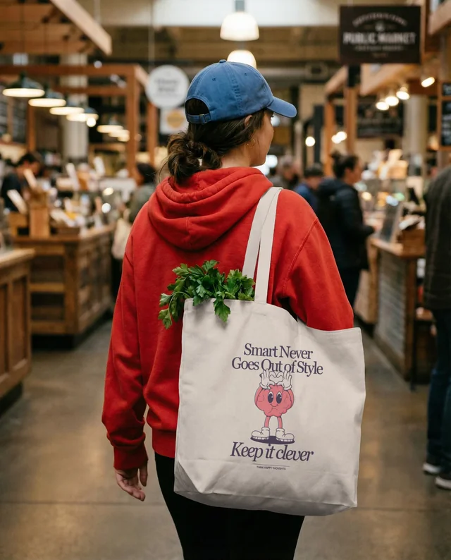 Cozy Mockup of Tote Bag in Vibrant Market Scene
