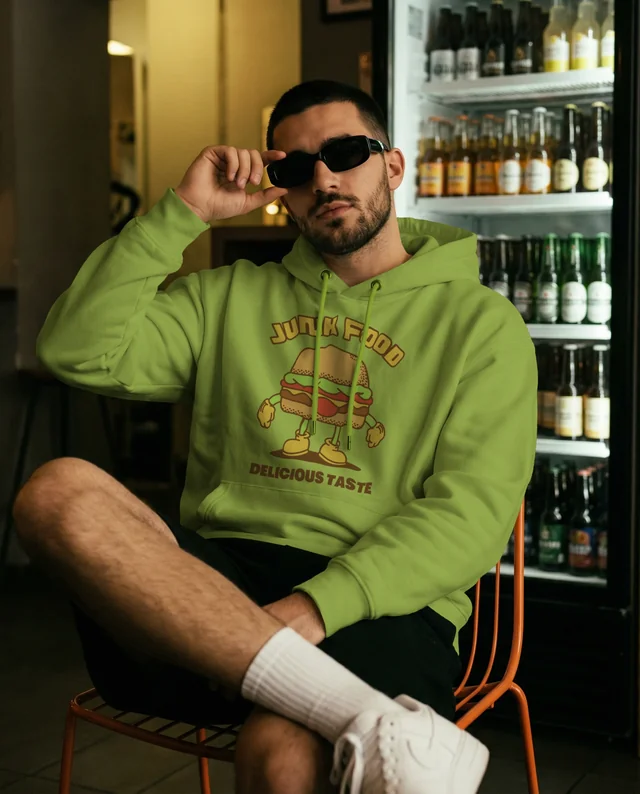 Stylish Hoodie Mockup in a Vibrant Café Setting