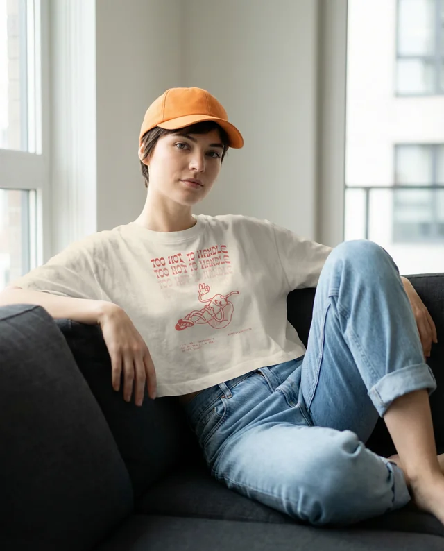 Casual Mockup of a Young Woman in a Crop Top and Jeans
