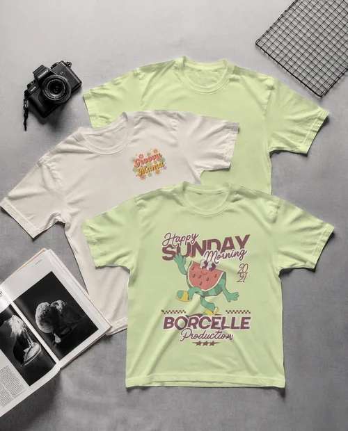 Minimalist T-Shirt Mockup with Vintage Camera and Magazine