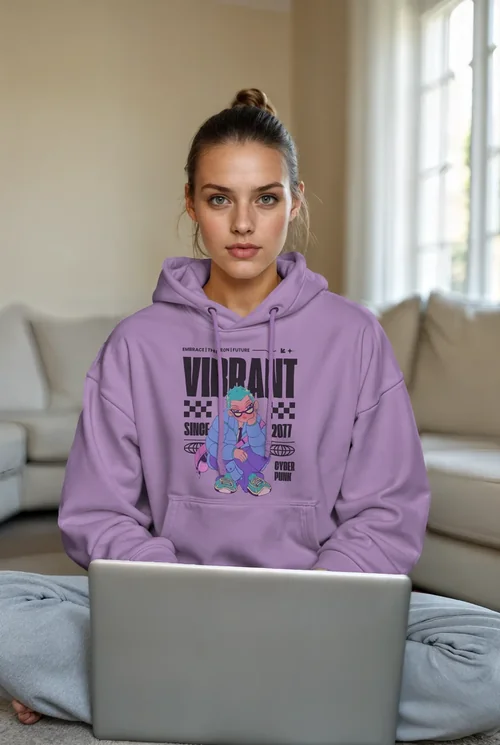 Cozy Mockup of a Woman in a White Hoodie with Soft Colors