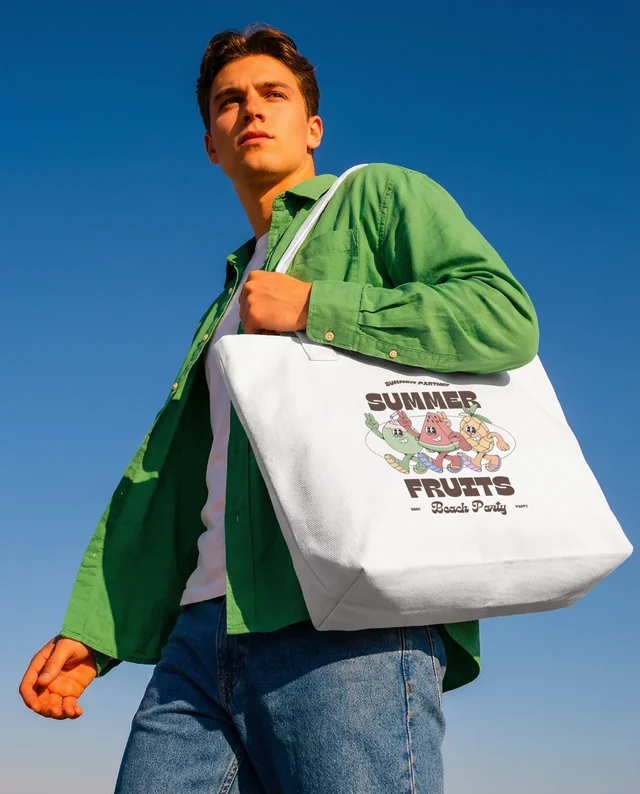 Stylish Mockup of a Young Man with a Tote Bag