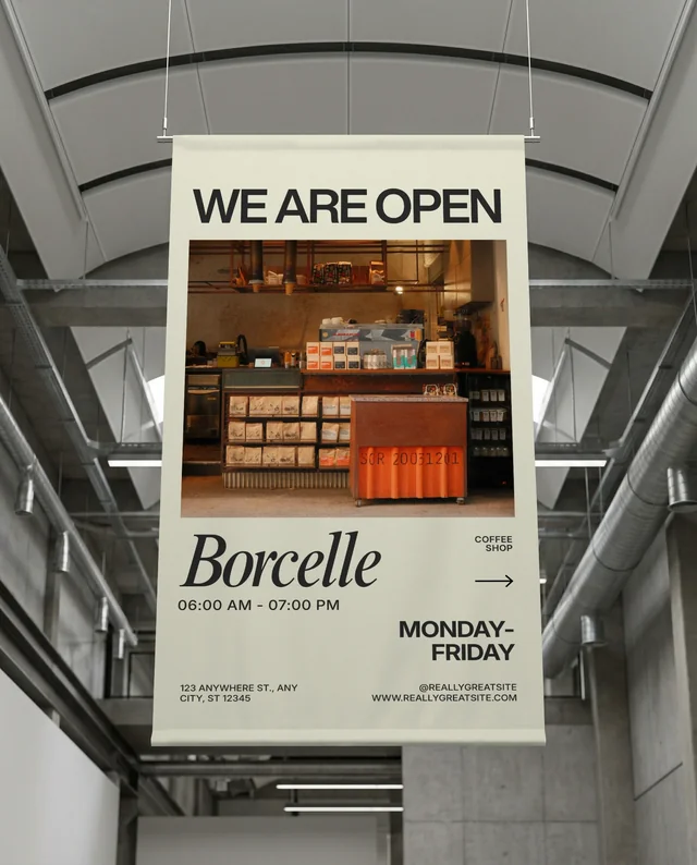 Modern Exhibition Space Mockup Featuring Blank Canvas Banner