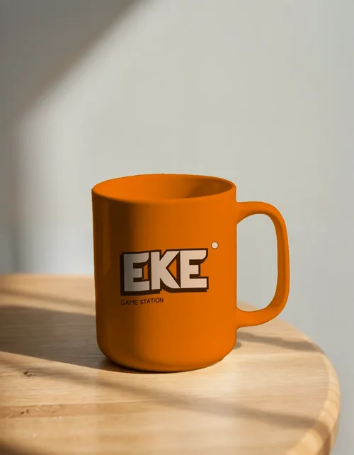 Elegant Mockup Mug on Light Brown Table with Gray Background