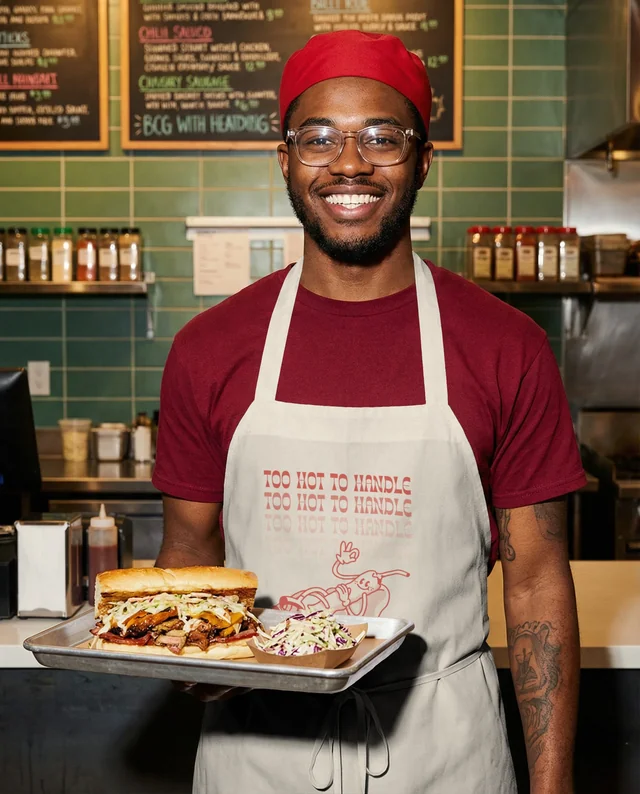 Cheerful Chef in Modern Kitchen with Apron Mockup