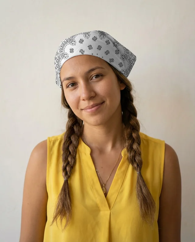 Bright Yellow Blouse Mockup with Friendly Woman and Bandana