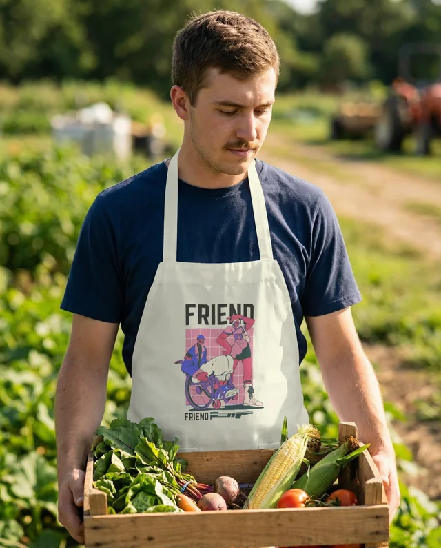 Young Man with Fresh Vegetables Mockup in Farm Setting