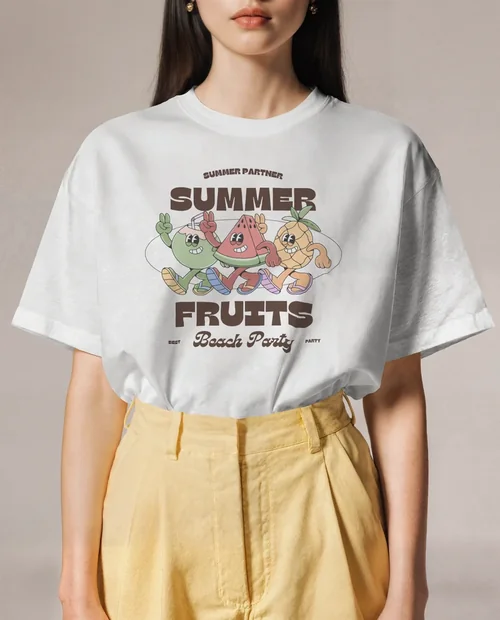 Stylish T-Shirt Mockup of a Young Woman