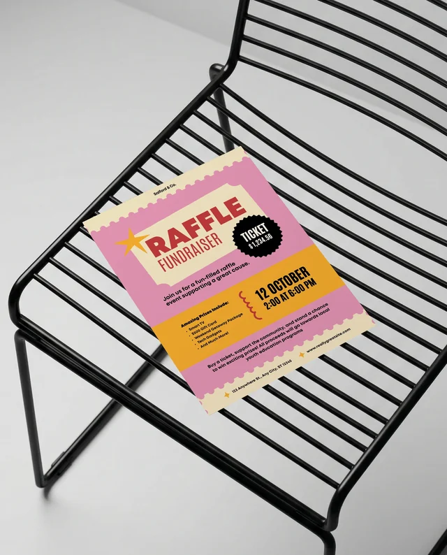 Minimalist Mockup of a Flyer on a Sleek Black Chair