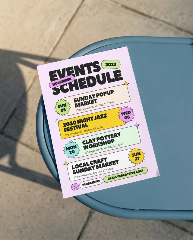 Blank Flyer Mockup on Modern Blue Round Table Outdoors