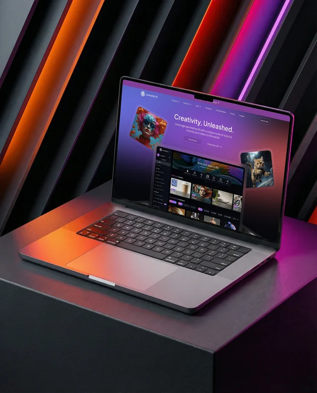 Sleek MacBook Mockup on Matte Black Pedestal