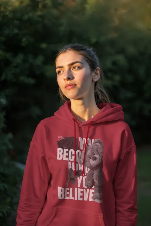 Serene Hoodie Mockup with Lush Green Background Colors