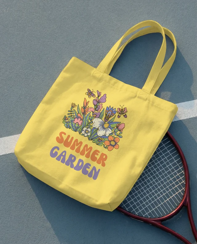 Minimalist Mockup of a White Tote Bag on Tennis Court
