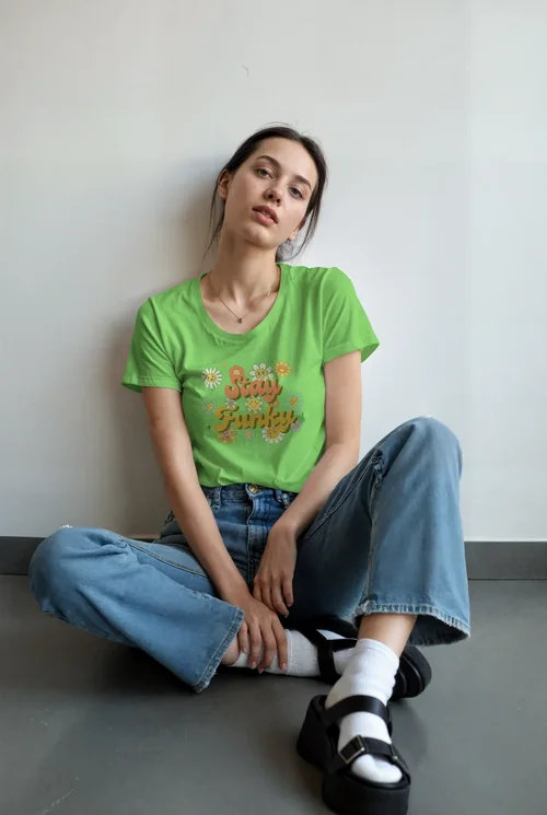 Mockup of T-Shirt with Soft Gray Background and Light Colors