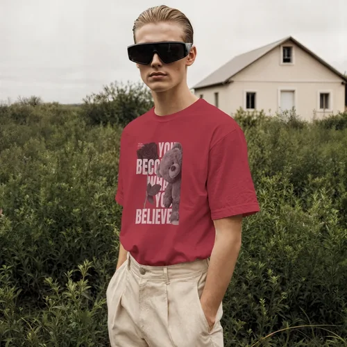 Mockup of T-Shirt Against Lush Green Background Colors