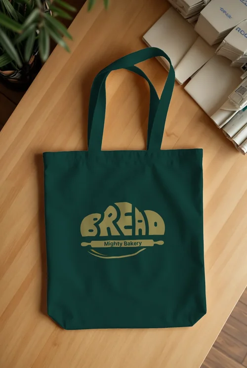 Minimalist White Cotton Tote Bag Mockup on Wooden Table