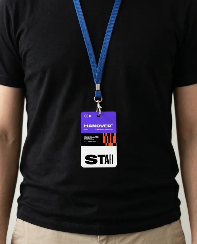 Modern Mockup of Person with Blank ID Card and Lanyard