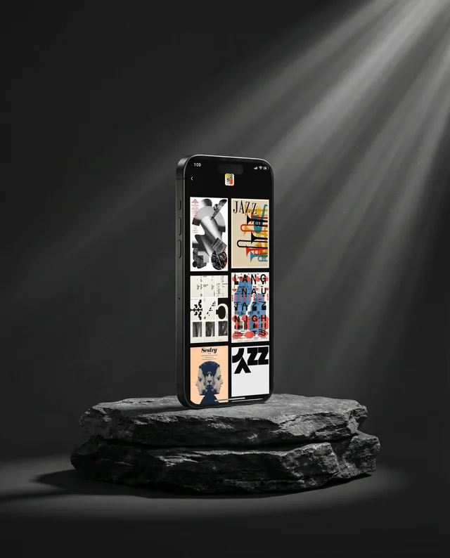 Minimalist iPhone Mockup on Dark Stone Pedestal