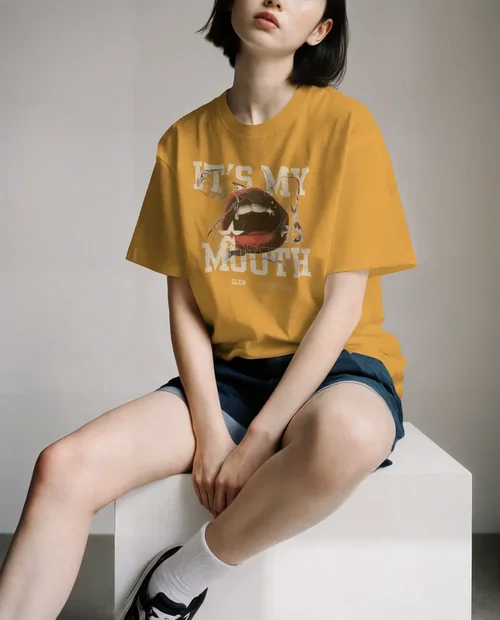 Stylish T-Shirt Mockup with Young Female Model