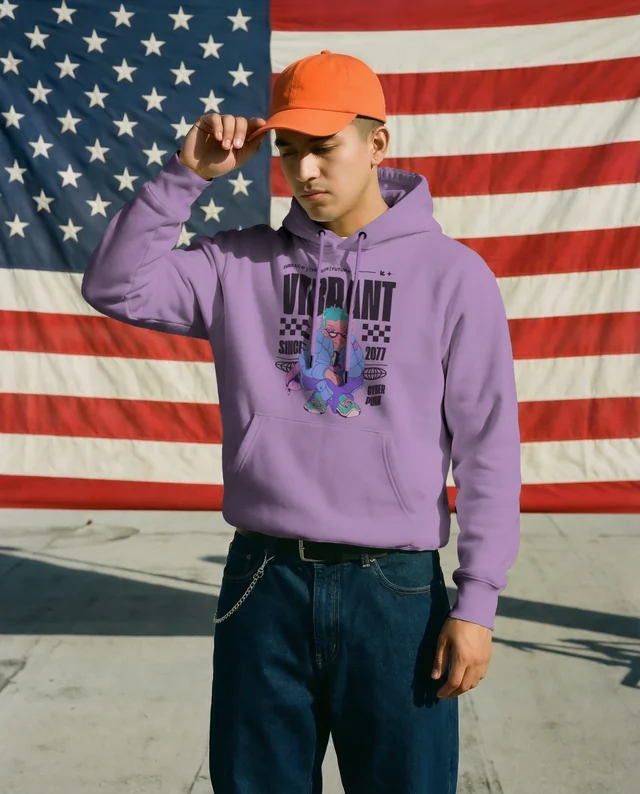 Stylish Hoodie Mockup with American Flag Background