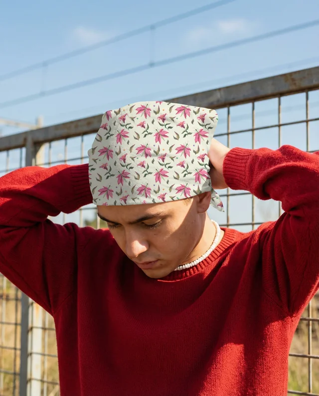 Young Man in White Bandana and Red Sweater Mockup