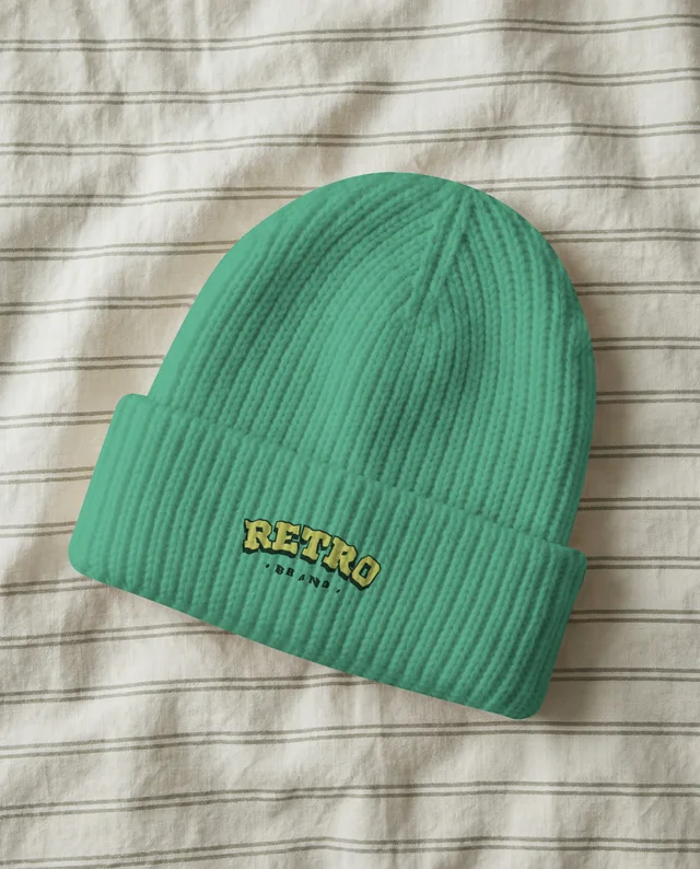 Cozy White Knit Beanie Mockup on Soft Fabric Background