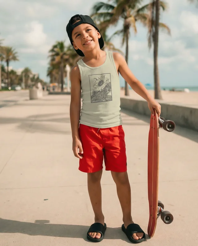Summer Fun Mockup of a Boy in a Tank Top and Skateboard