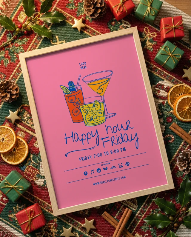 Cozy Holiday Poster Mockup with Festive Decorations