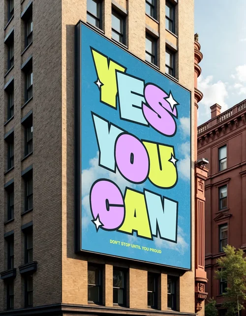 Urban Mockup: Blank Billboard in Cityscape View