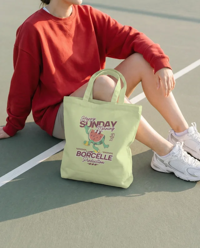 Casual Tote Bag Mockup on Basketball Court
