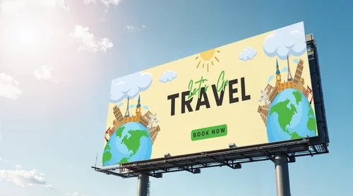 Mockup of a Blank Billboard Against a Blue Sky