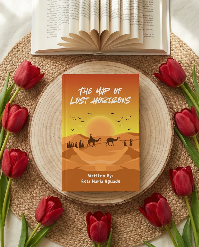 Charming Book Mockup with Tulips and Woven Placemat