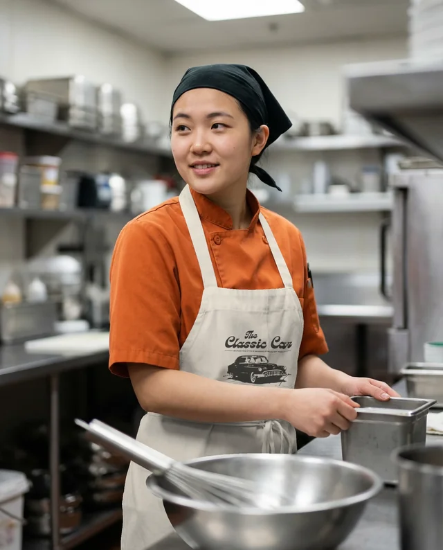 Professional Chef Mockup with Orange Jacket and White Apron