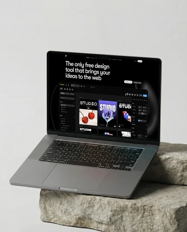 Minimalist MacBook Mockup on Textured Stone Surface