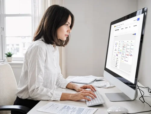 Modern iMac Mockup Featuring a Focused Young Woman