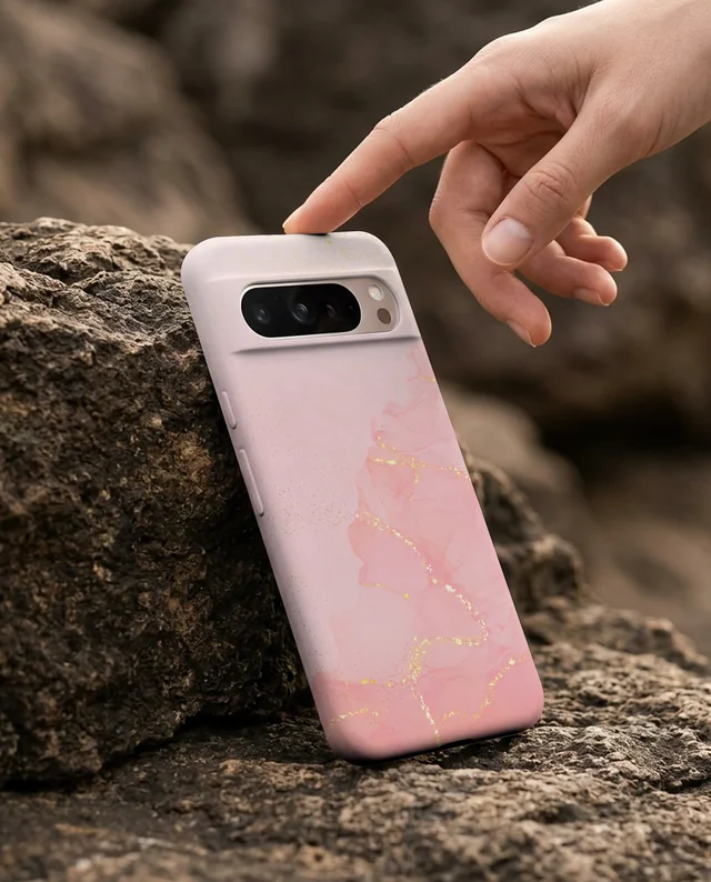 Sleek White Phone Cover Mockup on Textured Rock Surface