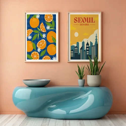 Modern Mockup Poster with Turquoise and Peach Background