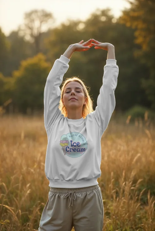 Serene Mockup of a Woman in a Relaxing Sweatshirt