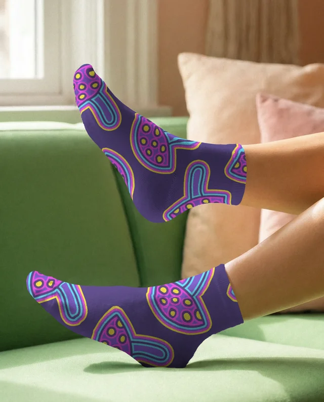Cozy Indoor Mockup of Feet in White Socks on Couch