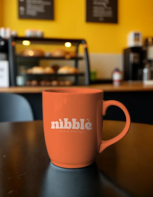 Modern Mug Mockup with Warm Yellow Background and Colors