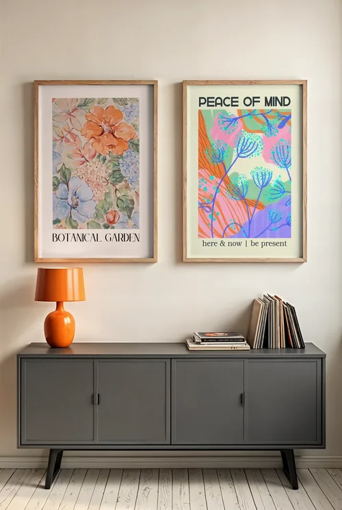 Modern Poster Mockup with Soft Beige Background and Colors