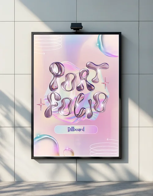 Black-Framed Billboard Mockup on Light Gray Wall