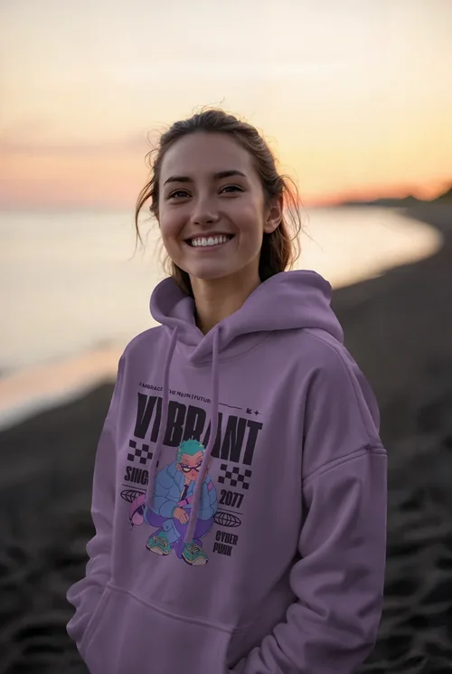 Pastel Sunset Mockup of a Cozy Hoodie on the Beach